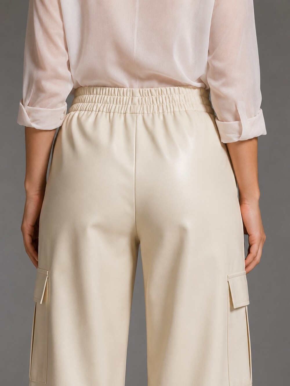 Avec Les Filles Cream Faux Leather Wide-Leg Cargo Pants XS - Picture 4 of 10